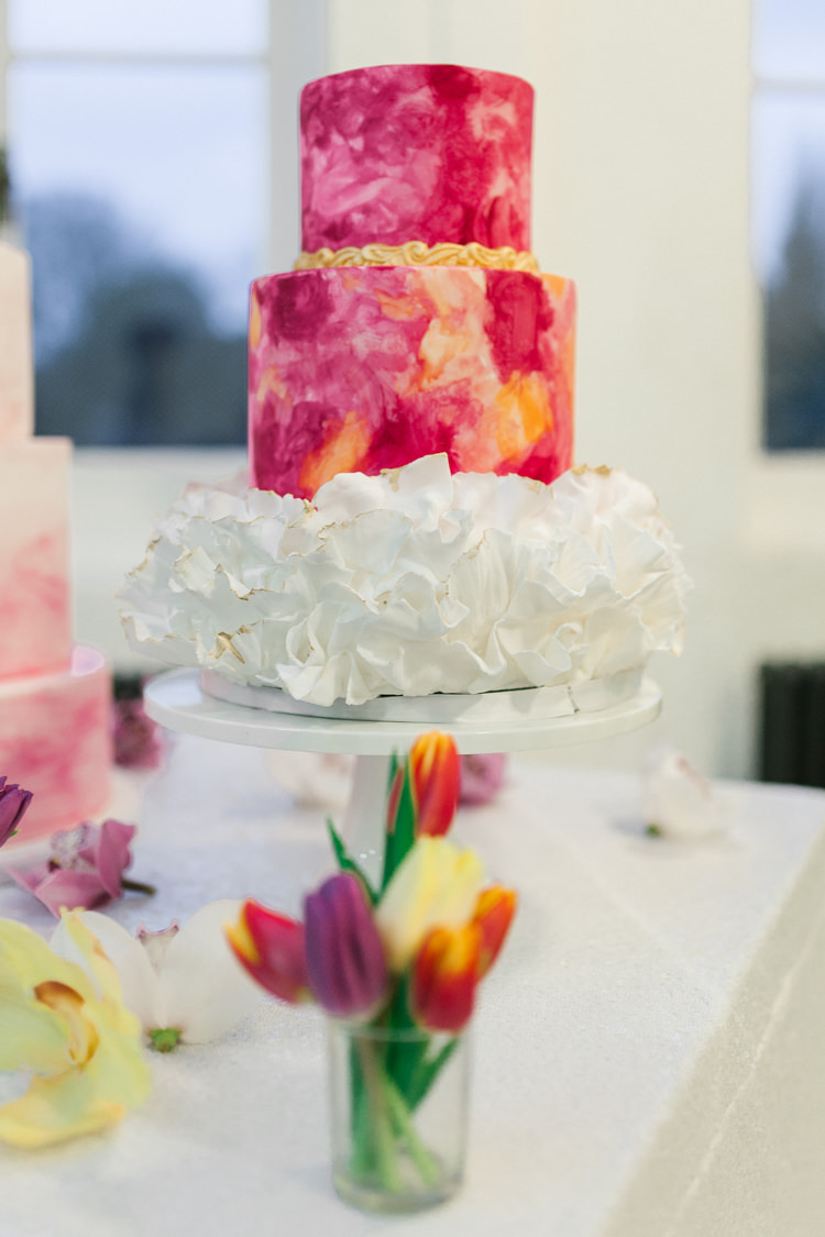 Cake Pink Orange Ruffles Modern Fresh Watercolour Wedding Ideas http://www.beatriciphotography.co.uk/