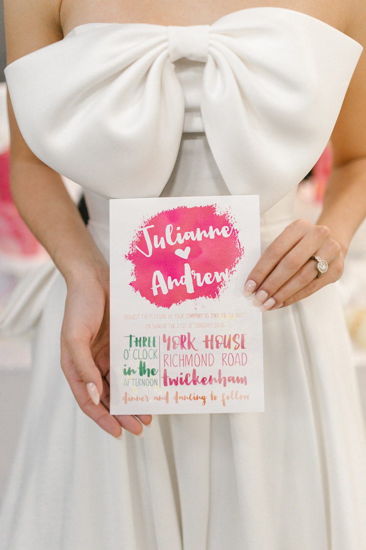 Stationery Invitation Pink Green Bright Colourful Modern Fresh Watercolour Wedding Ideas http://www.beatriciphotography.co.uk/ 
