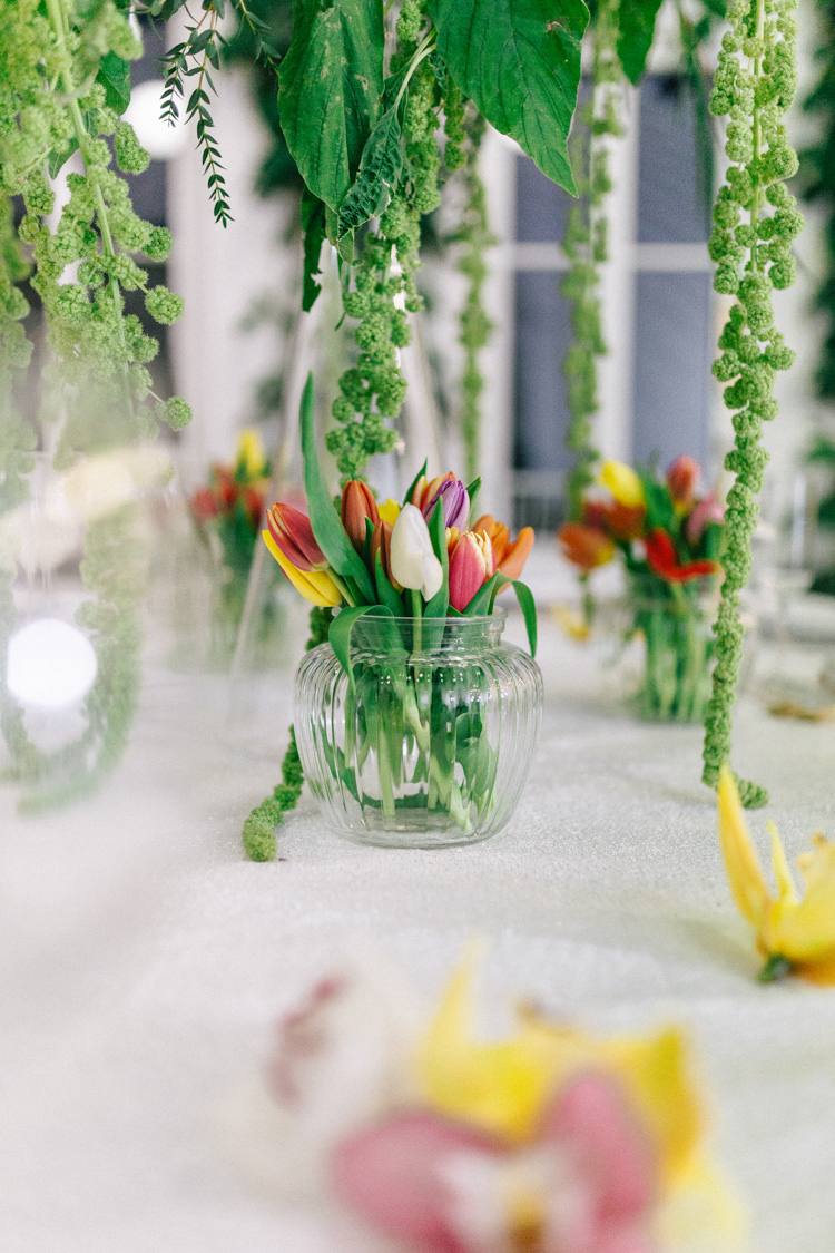 Tulips Glass Vase Table Modern Fresh Watercolour Wedding Ideas http://www.beatriciphotography.co.uk/ 