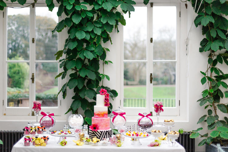 Dessert Table Colourful Monochrome Modern Fresh Watercolour Wedding Ideas http://www.beatriciphotography.co.uk/ 