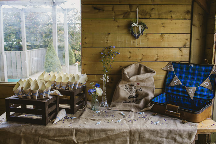 Confetti Cones Card Gift Suitcase Bag Fun Music Rustic Barn Wedding http://www.yorkplacestudios.co.uk/