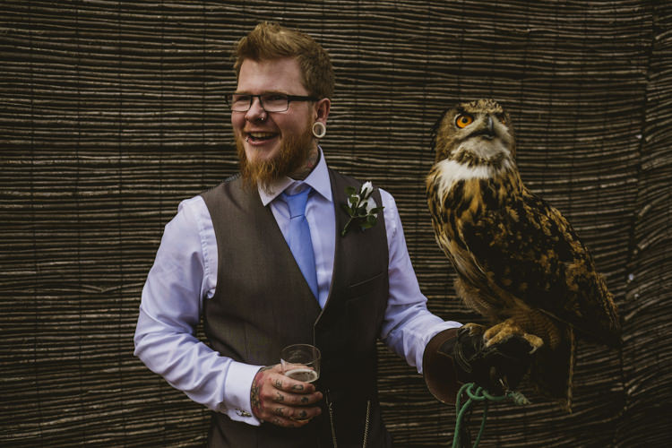 Owl Groom Fun Music Rustic Barn Wedding http://www.yorkplacestudios.co.uk/