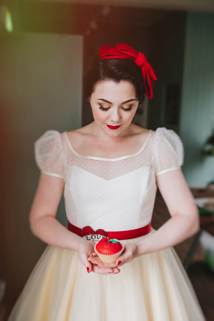 Snow White Bride Bridal Short Dress Sleeves Polka Dot Magical Fairytale Disney Wedding Ideas http://www.beckyryanphotography.co.uk/