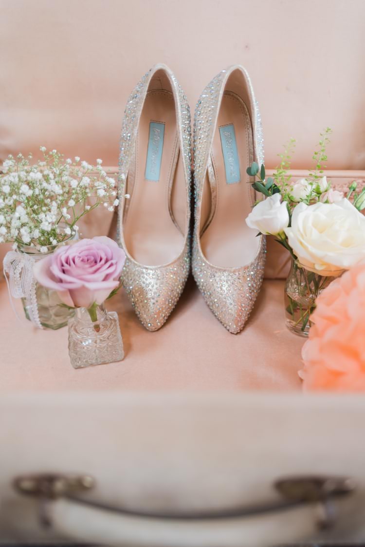 Sparkly Heels Shoes Bride Bridal Diamante Pretty Pale Pink Country Barn Wedding http://kerriemitchell.co.uk/