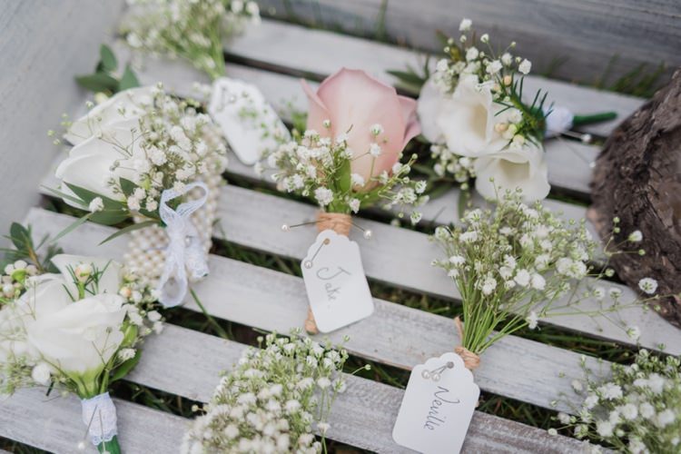 Rose Gyp Gypsophila Baby Breath Buttonholes Pretty Pale Pink Country Barn Wedding http://kerriemitchell.co.uk/