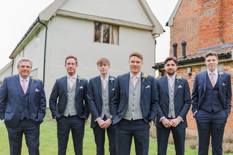 Blue Suit Groom Groomsmen Waistcoat Tweed Pretty Pale Pink Country Barn Wedding http://kerriemitchell.co.uk/