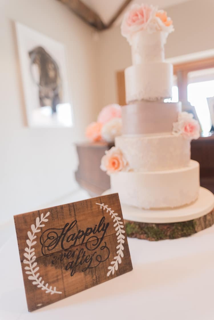 Happily Ever After Wooden Sign Rustic Cake Table Pretty Pale Pink Country Barn Wedding http://kerriemitchell.co.uk/
