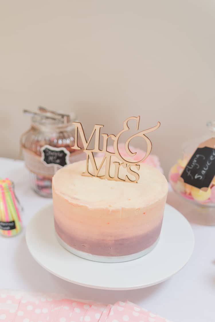 Ombre Buttercream Cake Mr Mrs Topper Pretty Pale Pink Country Barn Wedding http://kerriemitchell.co.uk/
