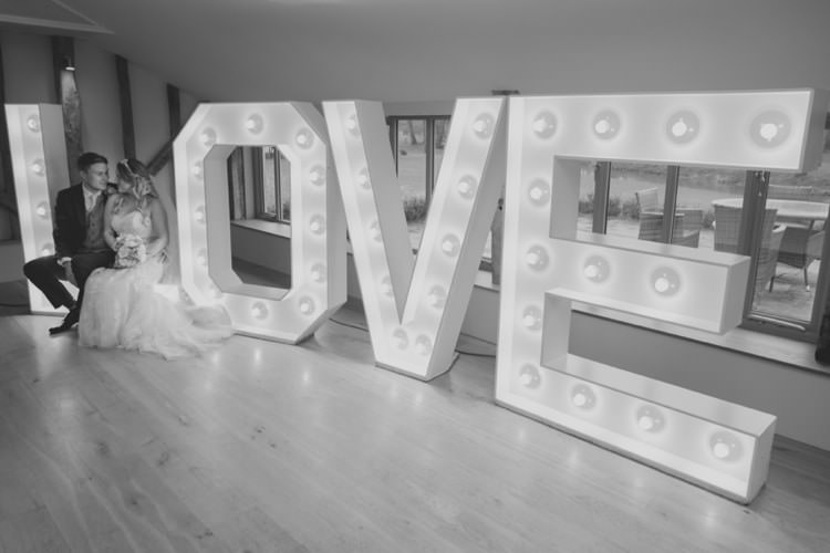 LOVE Lights Pretty Pale Pink Country Barn Wedding http://kerriemitchell.co.uk/