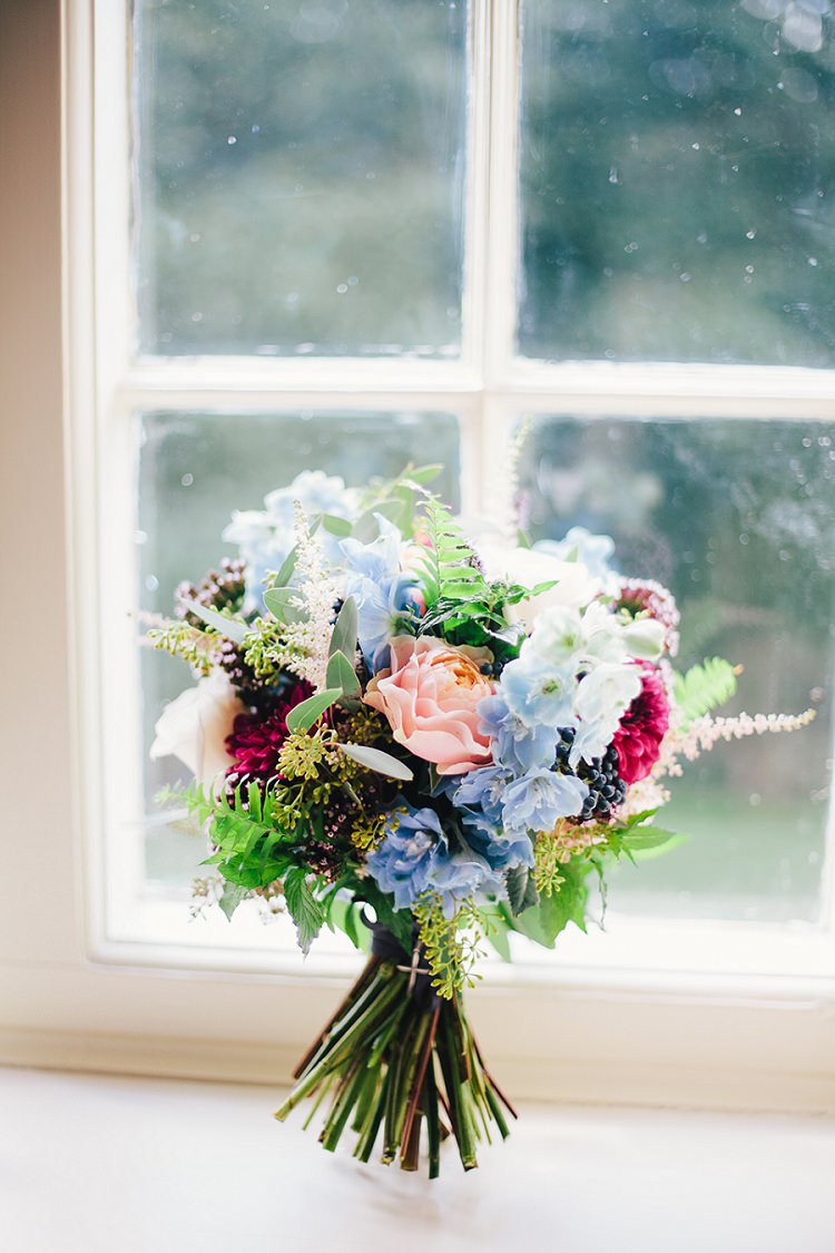 Bouquet Flowers Bride Bridal Blue Red Peach Rustic Woodland Floral Wedding http://kellyjphotography.co.uk/