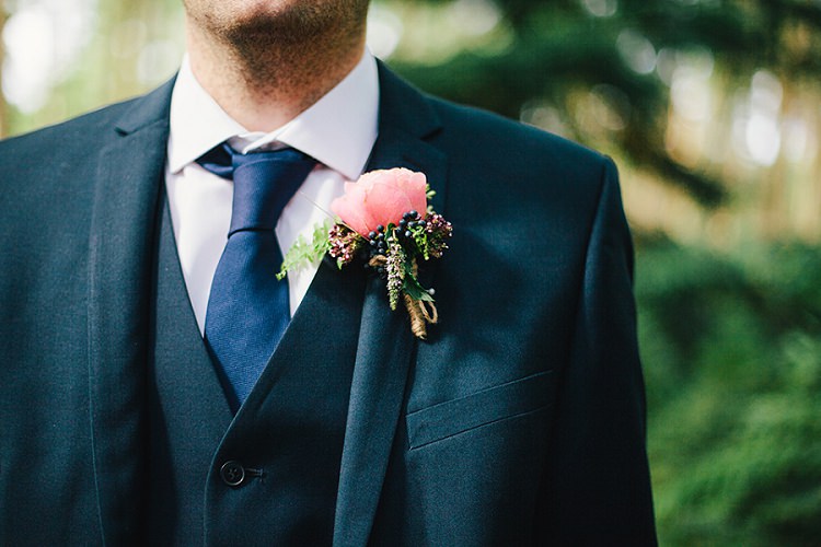 Peach Rose Berry Buttonhole Rustic Woodland Floral Wedding http://kellyjphotography.co.uk/