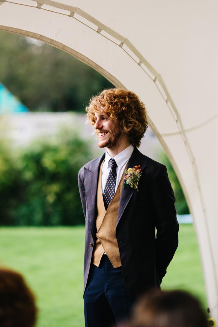 Bespoke Suit Groom Waistcoat Tie Vintage Home Made Farm Wedding http://www.honeyandthemoonphotography.co.uk/