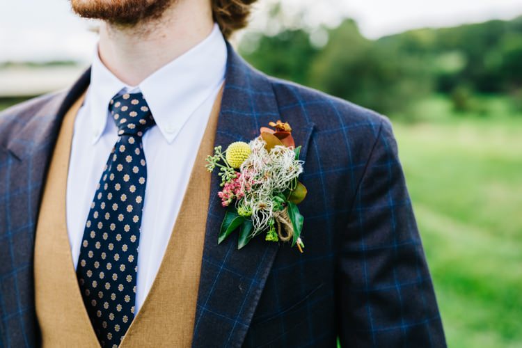 Buttonhole Groom Autumn Billy Ball Vintage Home Made Farm Wedding http://www.honeyandthemoonphotography.co.uk/