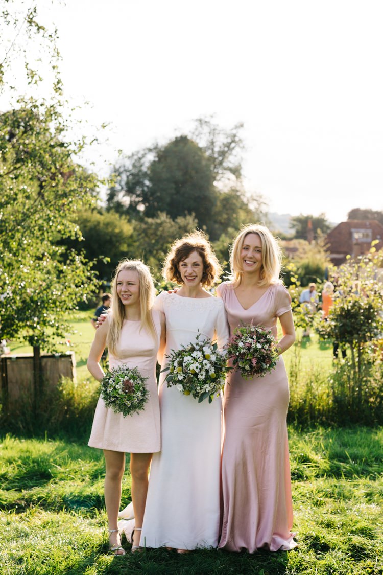Mismatched Pink Bridesmaid Dresses Vintage Home Made Farm Wedding http://www.honeyandthemoonphotography.co.uk/