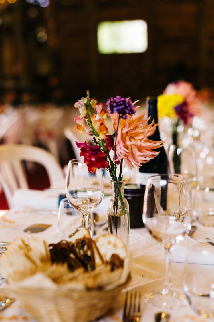 Bottle Flowers Dahlias Vintage Home Made Farm Wedding http://www.honeyandthemoonphotography.co.uk/