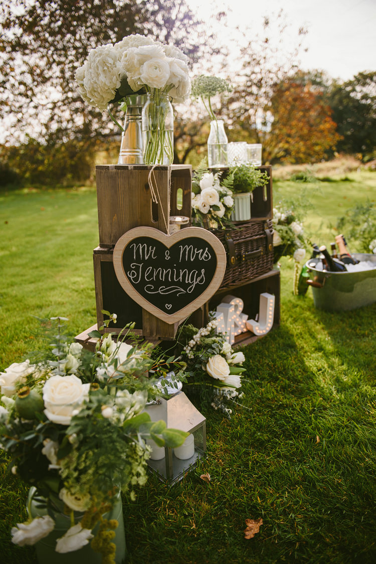 Crate Decor Flowers Sign Rustic Intimate Outdoor Farmhouse Wedding http://www.abiriley.co.uk/