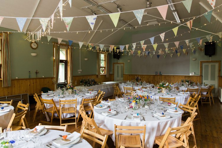 Bunting Fairy Lights Relaxed Budget Friendly Village Hall Wedding http://www.lisadawn.co.uk/