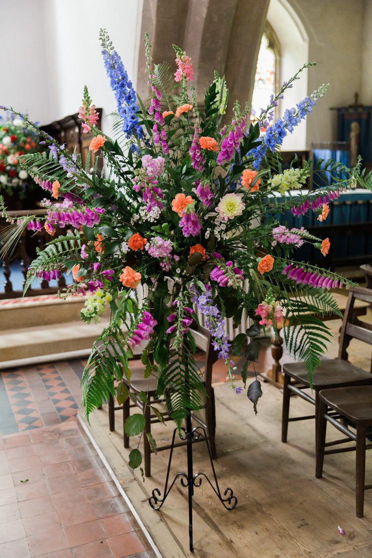Church Flowers Colourful Large Arrangement Relaxed Budget Friendly Village Hall Wedding http://www.lisadawn.co.uk/