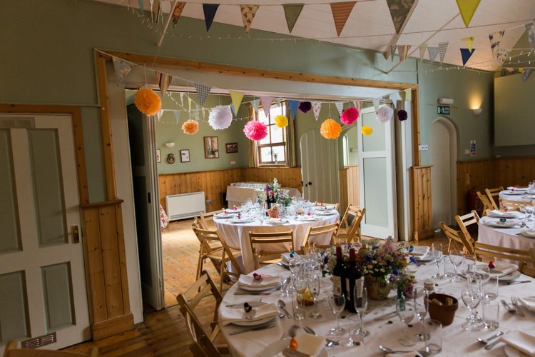 Pom Poms Bunting Relaxed Budget Friendly Village Hall Wedding http://www.lisadawn.co.uk/