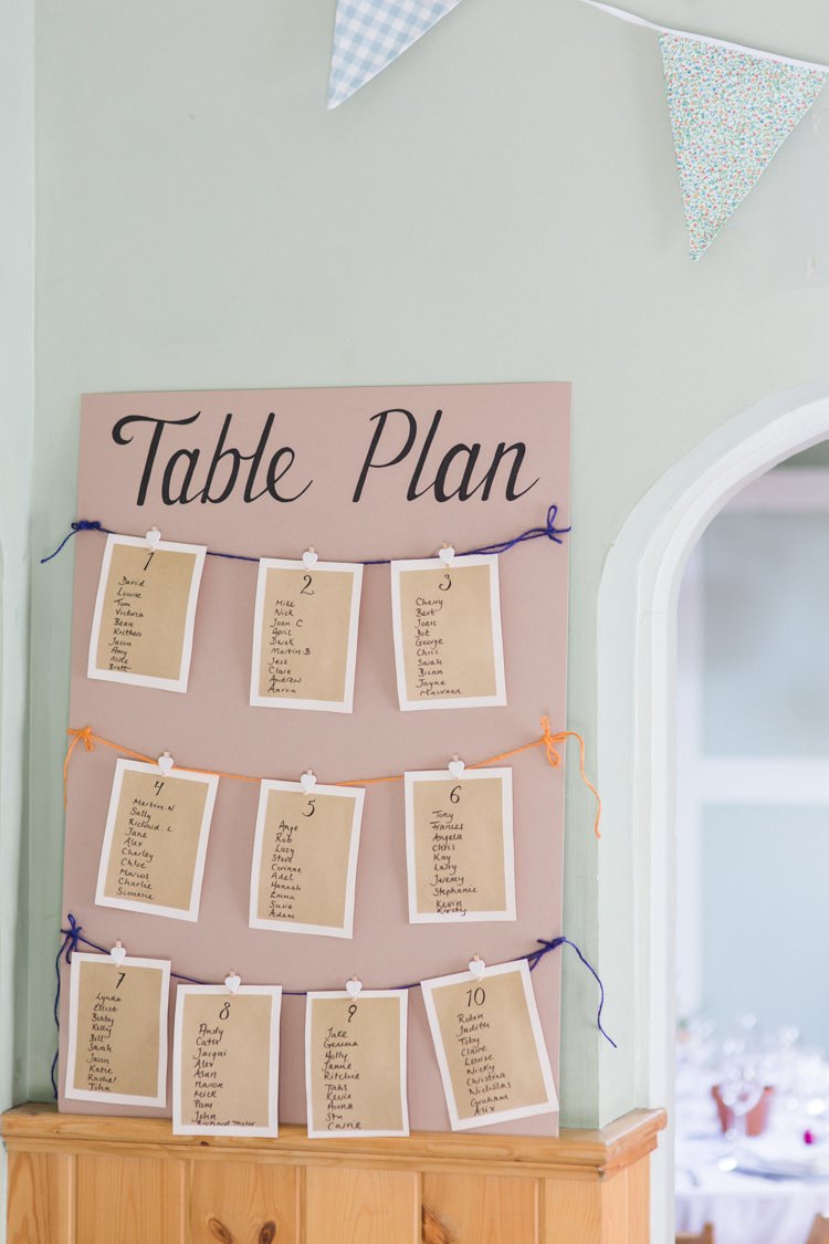 Table Plan Paper Twine Ribbon Pegs Seating Chart Relaxed Budget Friendly Village Hall Wedding http://www.lisadawn.co.uk/
