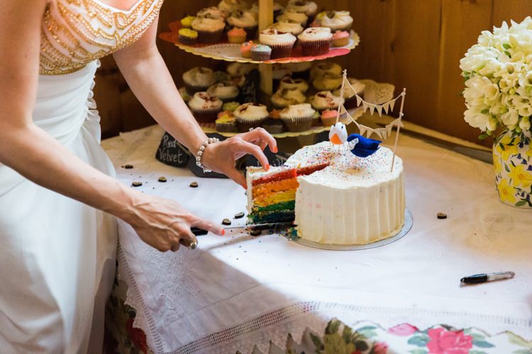 Rainbow Cake Relaxed Budget Friendly Village Hall Wedding http://www.lisadawn.co.uk/