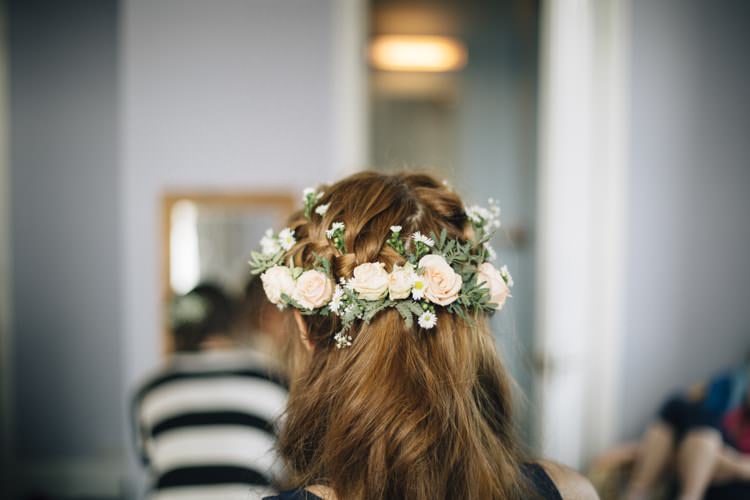 Hair Bride Bridal Flowers Peach Plaits Braids Wild Flowers Outdoors Heartfelt DIY Wedding http://www.mattandesther.co.uk/