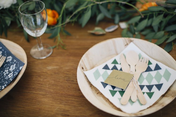Eco Wooden Plates Cutlery Wild Flowers Outdoors Heartfelt DIY Wedding http://www.mattandesther.co.uk/