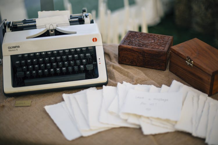 Typewriter Guest Book Wild Flowers Outdoors Heartfelt DIY Wedding http://www.mattandesther.co.uk/