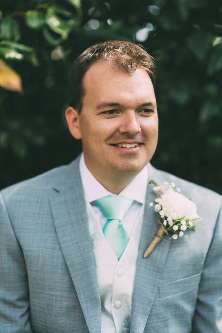 Groom Grey Suit Mint Tie Boho Beer Festival Wedding http://www.emilysteve.com/