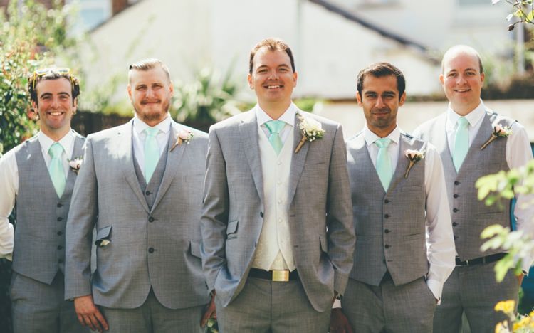 Grey Suit Mint Tie Groom Groomsmen Boho Beer Festival Wedding http://www.emilysteve.com/