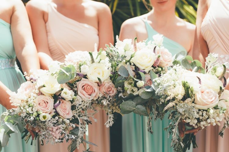 Bridesmaids Bouquets Summer Pastel Flowers Pink Boho Beer Festival Wedding http://www.emilysteve.com/