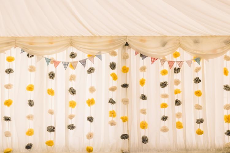 Pom Pom Garland Backdrop Boho Beer Festival Wedding http://www.emilysteve.com/
