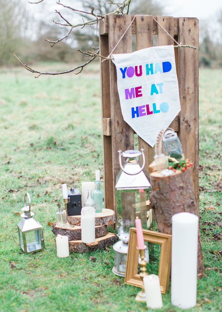 Banner You Had Me At Hello Rustic Pallet Logs Decor Colourful Festival Wedding Ideas http://www.sungblue.com/