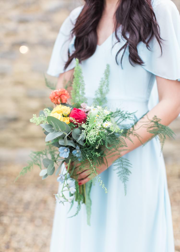 Flowers Bouquet Bride Bridal Greenery Foliage Whimsical Rose Large Fern Green Bridesmaid Colourful Festival Wedding Ideas http://www.sungblue.com/