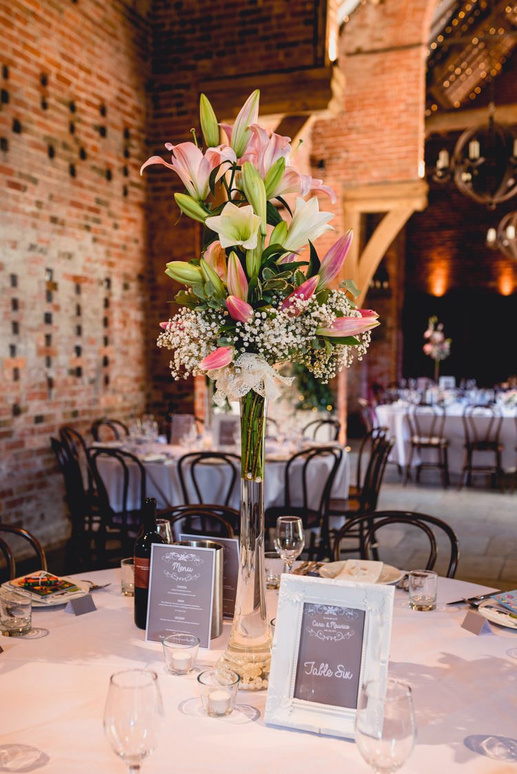 Lily Fowers Centrepiece Pink Green Classic Rustic Country Barn Wedding http://www.lisacarpenterphotos.com/