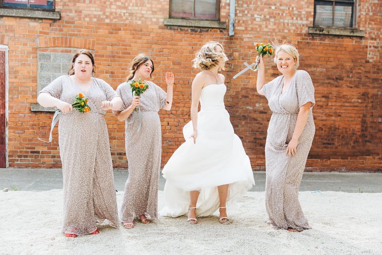 Grey Sparkly Sequin Long Dresses Bridesmaids Creative Warehouse Eclectic Wedding http://sarahbethphoto.co.uk/