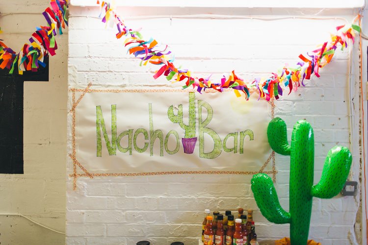 Nacho Bar Creative Warehouse Eclectic Wedding http://sarahbethphoto.co.uk/