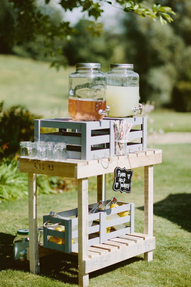 Drink Station Bar Cart Dispensers Straws Romantic Pastel Countryside Wedding http://davidjenkinsphotography.com/