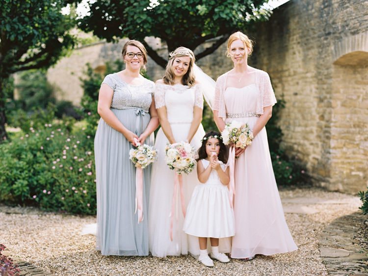Mismatched Bridesmaids Pink Grey Long Elegant Dresses Romantic Pastel Countryside Wedding http://davidjenkinsphotography.com/