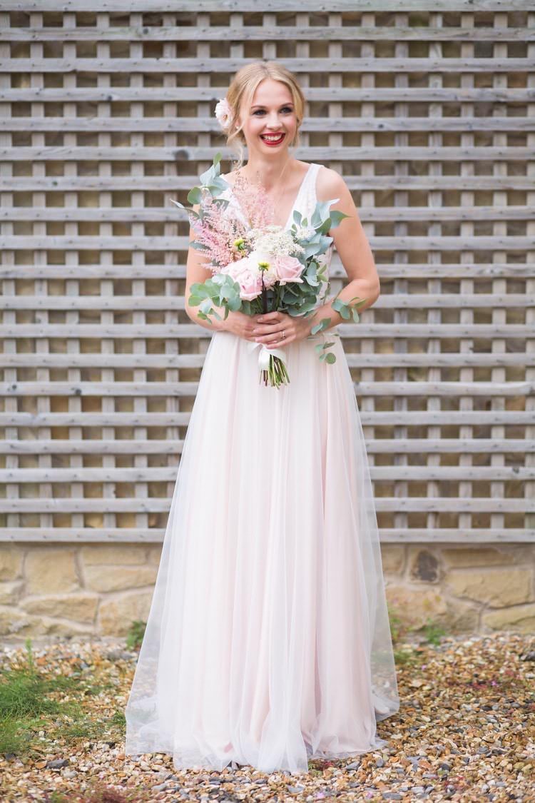 Tamsin Catherine Deane Blush Dress Gown Bride Bridal Tulle Fun DIY Back Garden Party Wedding http://www.motiejus.com/