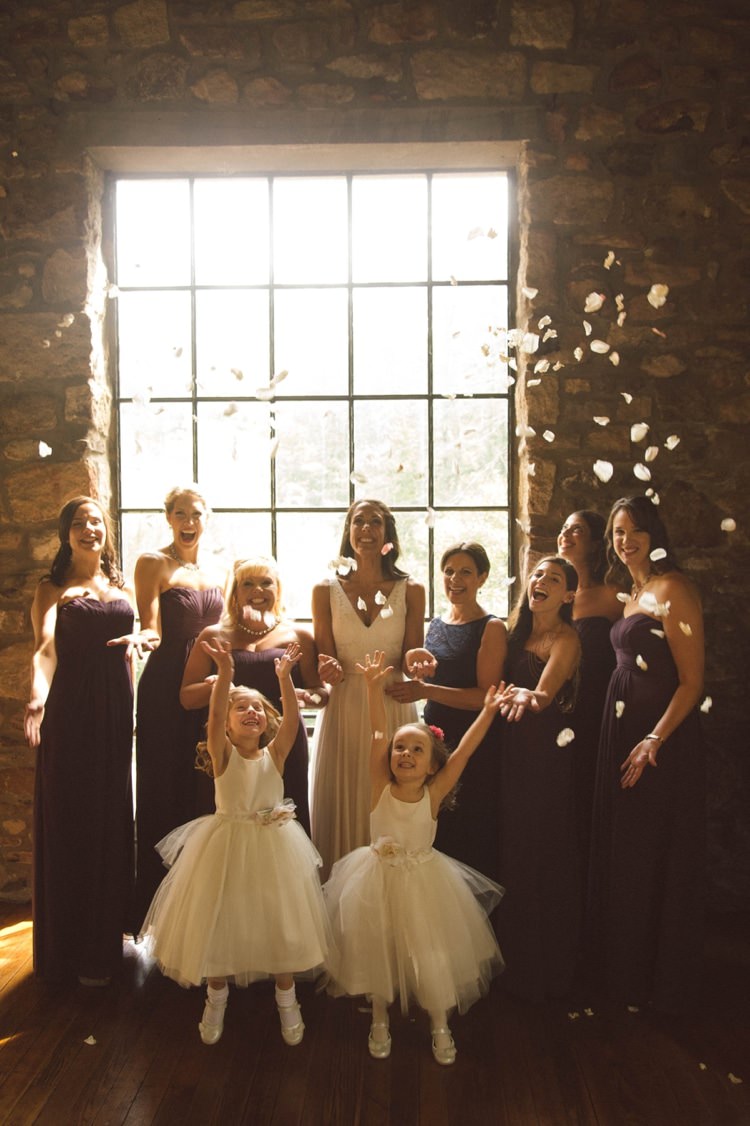 Bride Bridal Party Flower Girls Bridesmaids Flower Petals Window Smiles Hippy Bohemian Outdoorsy Wedding in Pennsylvania http://tylerboye.com/