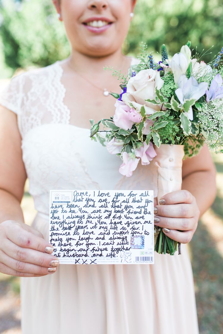 Card Postcard Message Bride Groom Bridesmaid Fresh Pretty Humanist Wedding http://summerlilystudio.com/