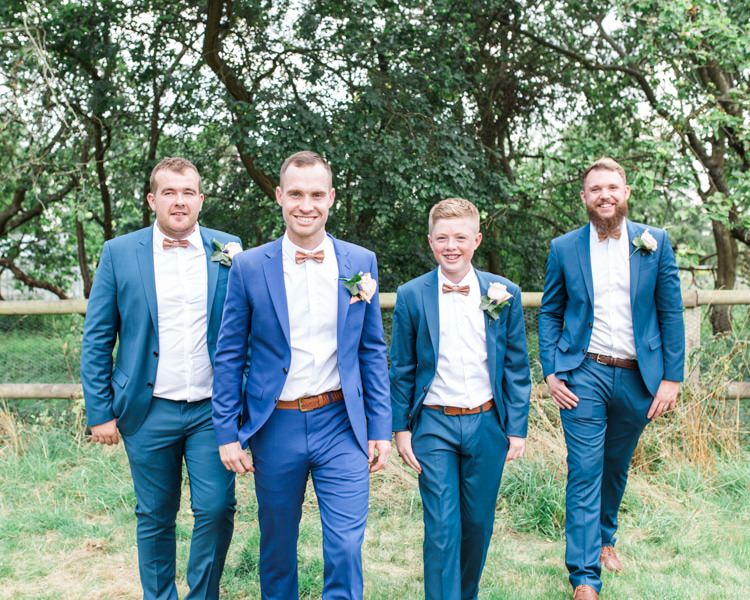 Blue Suits Groom Groomsmen Bow Ties Fresh Pretty Humanist Wedding http://summerlilystudio.com/