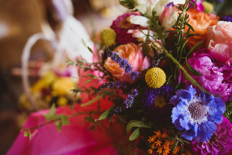 Colourful Multi Blooms Flowers Bouquet Blue Yellow Pink Crafty Botanical Natural Wedding http://www.jacksonandcophotography.com/