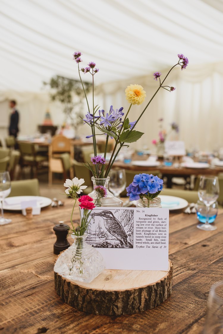 Wild Flowers Bottles Log Slice Centrepiece Decor Tables Crafty Botanical Natural Wedding http://www.jacksonandcophotography.com/