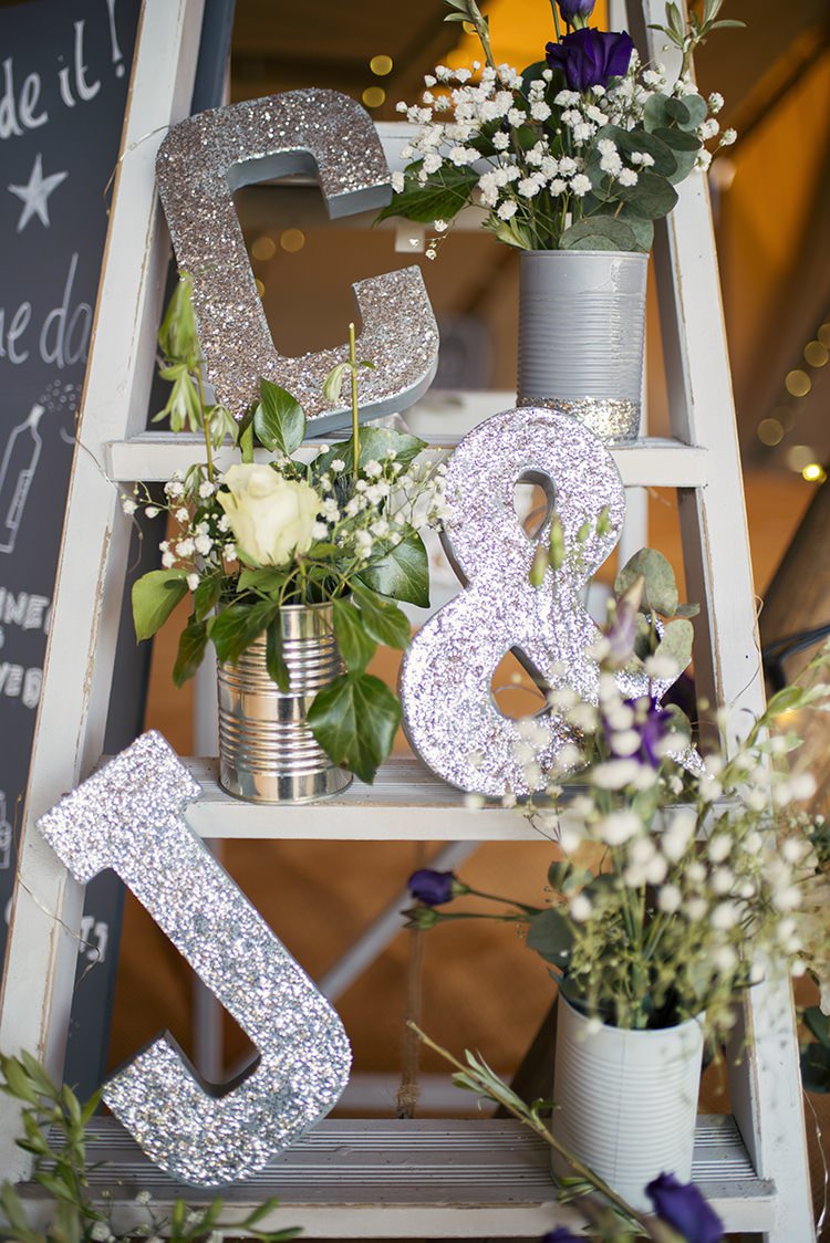 Ladder Flowers Tin Cans Glitter Romantic Country Tipi Wedding http://jodiecoolingphotography.com/