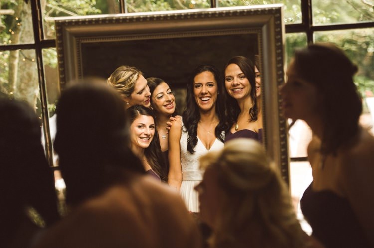 Bride Loose Curls Hairstyle Bridesmaids Eggplant Dresses Mirror Hippy Bohemian Outdoorsy Wedding in Pennsylvania http://tylerboye.com/
