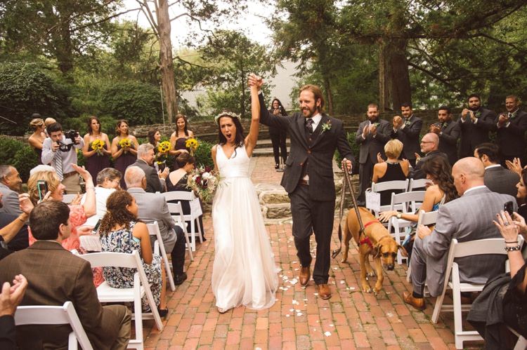 Outdoor Ceremony Bride Groom Aisle Bridal Party Dog Trees Hippy Bohemian Outdoorsy Wedding in Pennsylvania http://tylerboye.com/