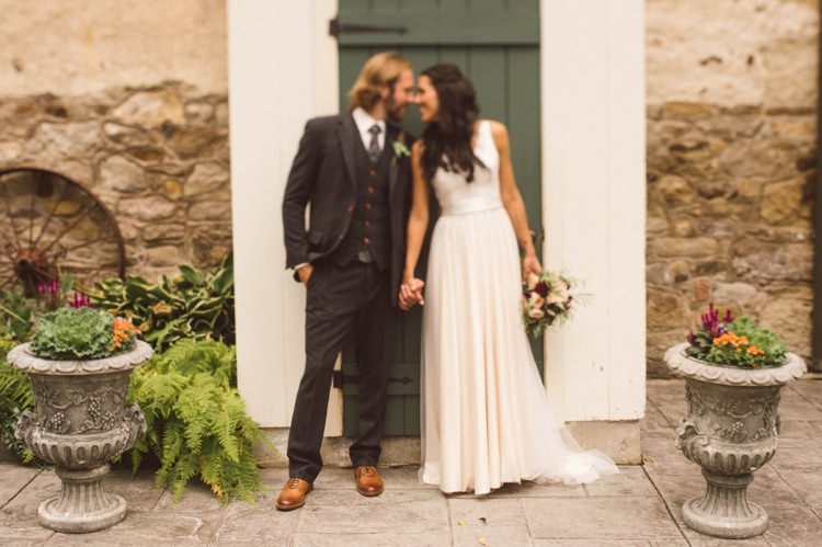 Bride Groom Hedge Estate Outdoors Flower Pots Florals Hippy Bohemian Outdoorsy Wedding in Pennsylvania http://tylerboye.com/
