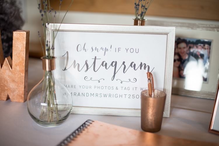 Instagram Sign Copper Dusky Lilac Grey Rustic Barn Wedding http://www.kayleighpope.co.uk/
